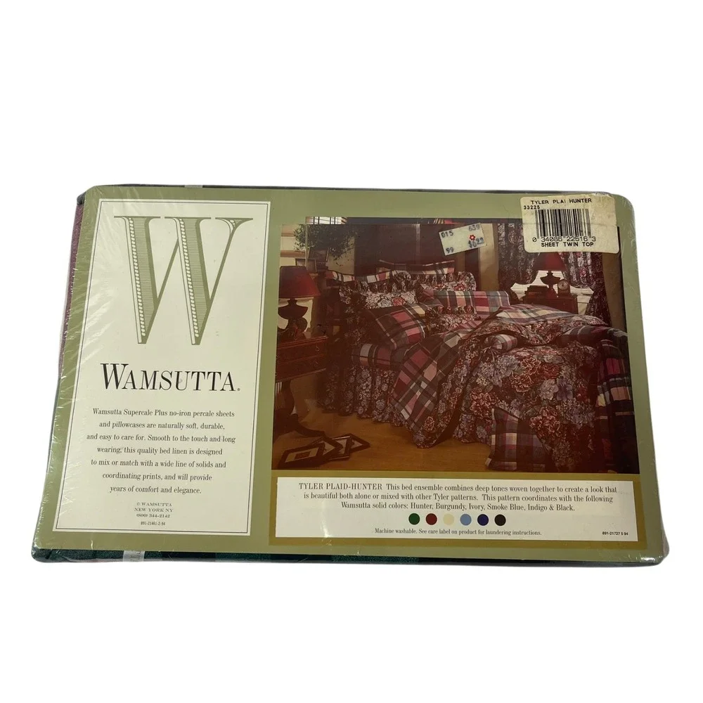Wamsutta Twin Flat Sheet Tyler Plaid Hunter 200 Thread Count Cotton